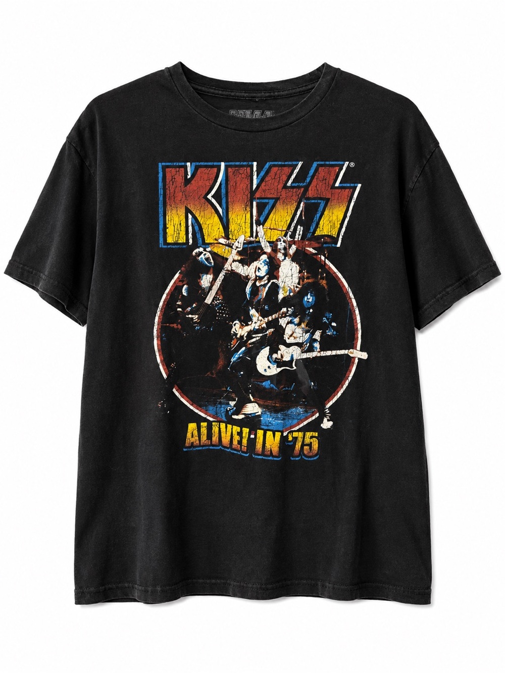 Kiss Black Graphic 'Alive! In '75' Short Sleeve Tee